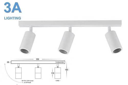 3 Lights Bar Adjustable Spot Light White