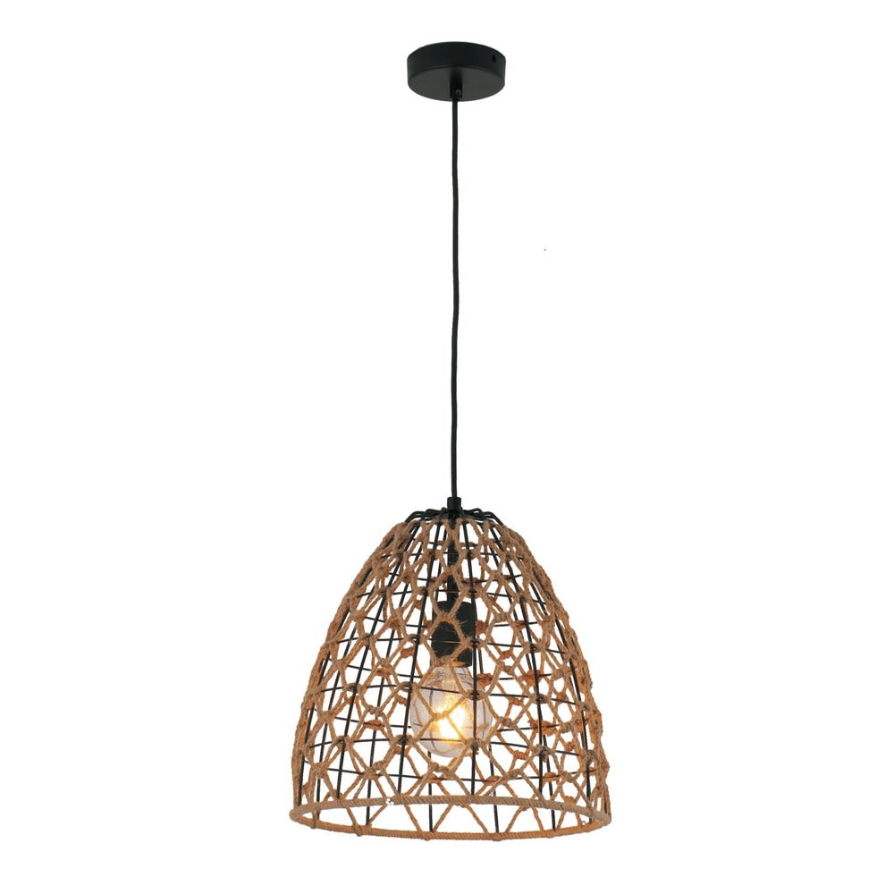 CLA Lighting: CANAMO: Bohemian Interior Natural Hemp Rope & Black Hardware Pendant Light