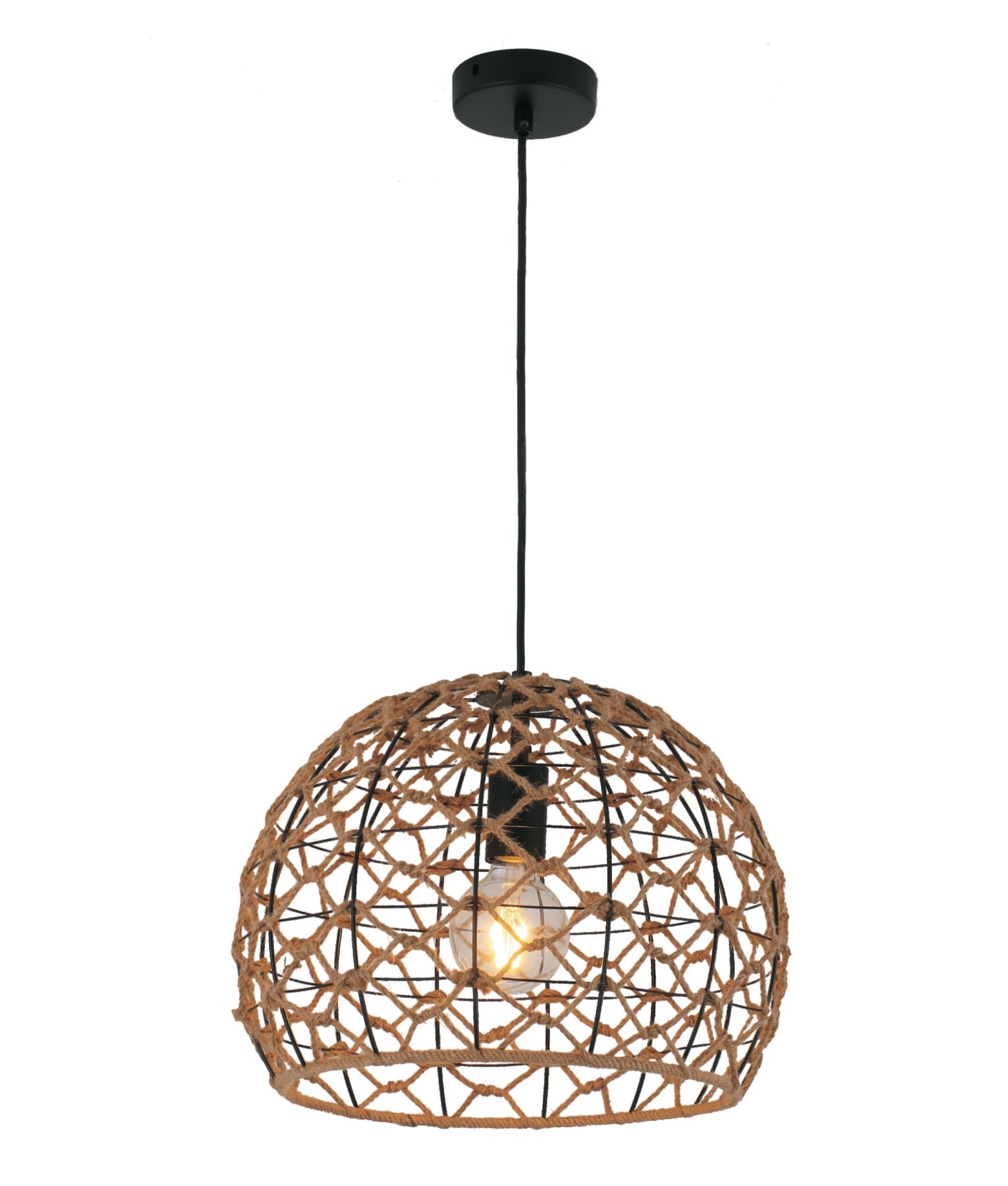 CLA Lighting: CANAMO: Bohemian Interior Natural Hemp Rope & Black Hardware Pendant Light