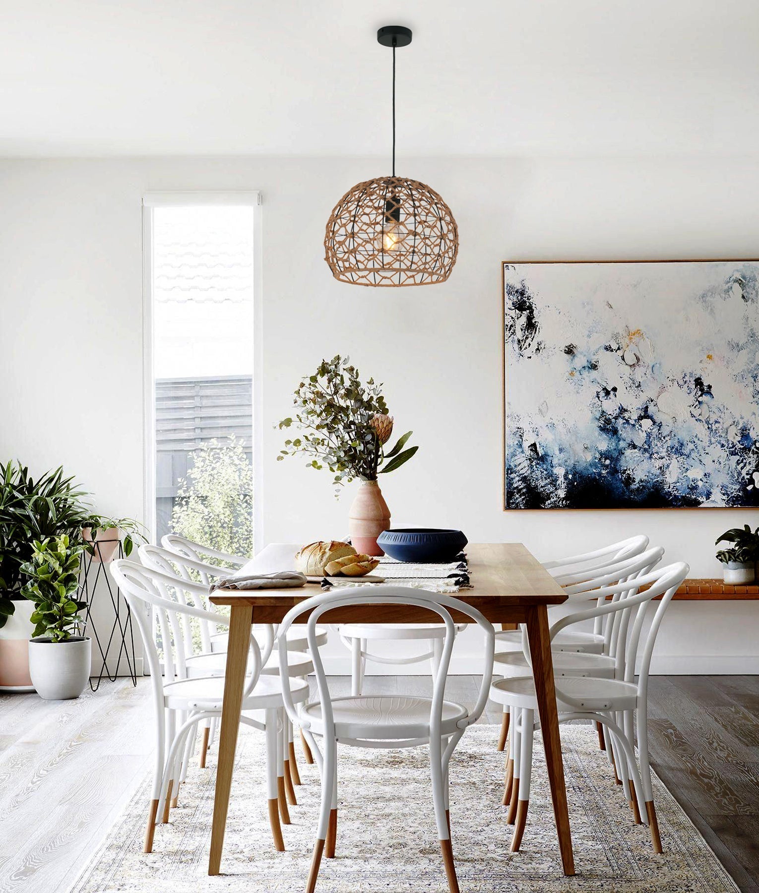 CLA Lighting: CANAMO: Bohemian Interior Natural Hemp Rope & Black Hardware Pendant Light