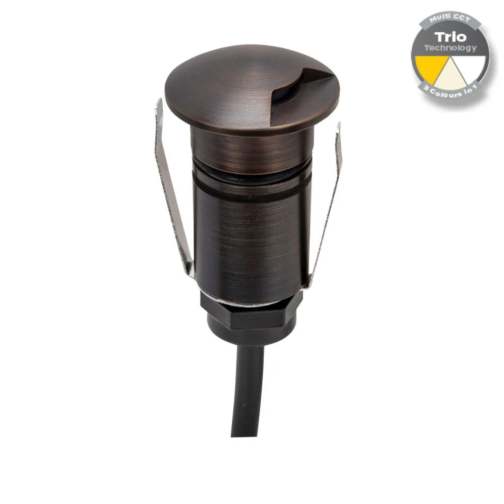 Domus EMIT-25-TRIO-AB - 1W LED 12/24V DC Tri-Colour 25mm Micro Recessed Step & Inground Light IP67 Antique Brass - DRIVER REQUIRED