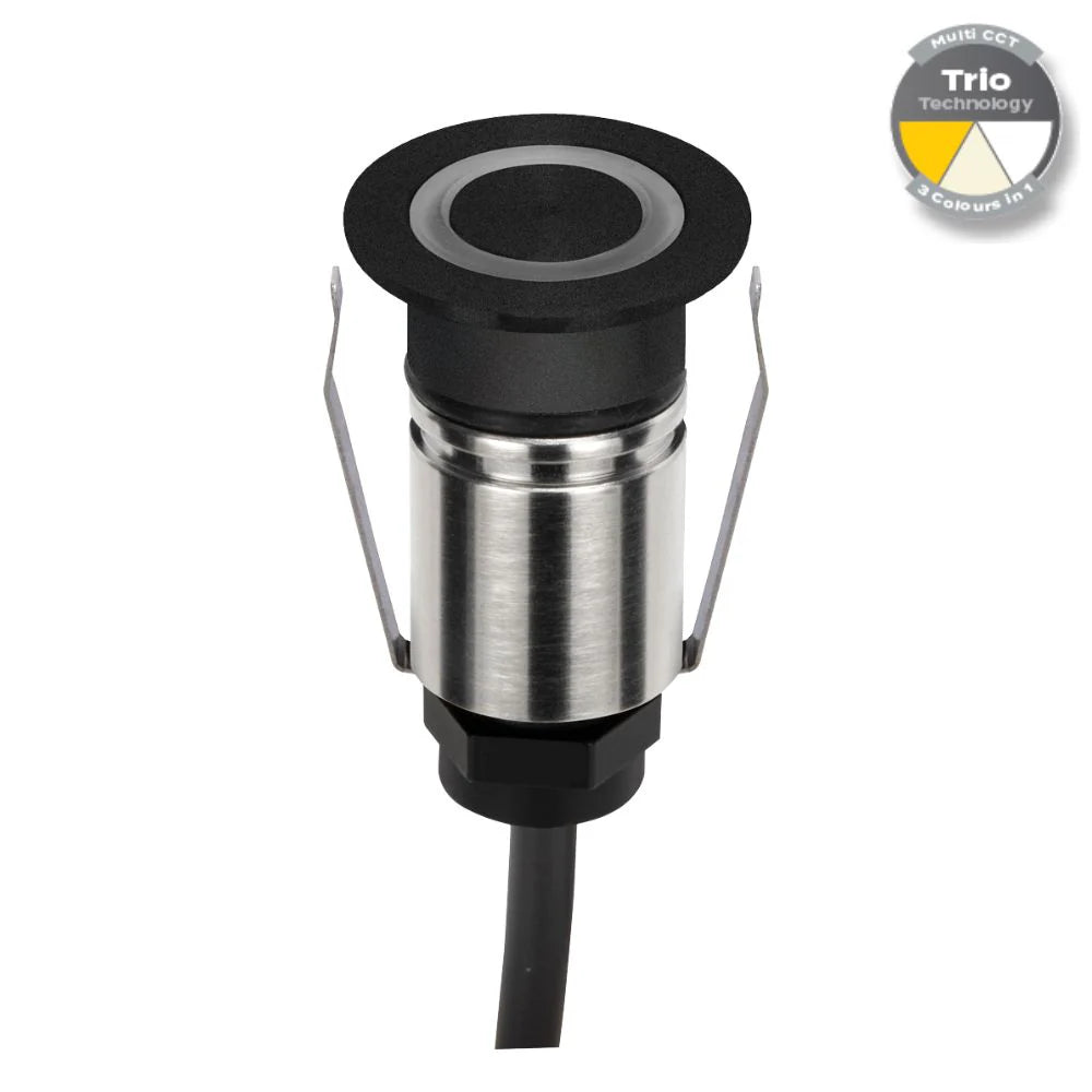 Domus EMIT-25-TRIO-BLK - 1W LED 12/24V DC Tri-Colour 25mm Micro Recessed Step & Inground Light IP67 Black - DRIVER REQUIRED