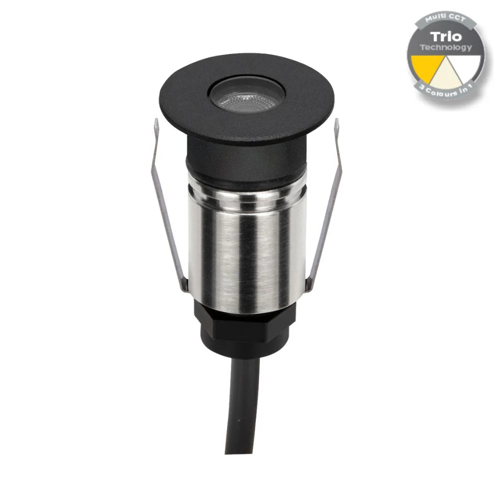 Domus EMIT-25-TRIO-BLK - 1W LED 12/24V DC Tri-Colour 25mm Micro Recessed Step & Inground Light IP67 Black - DRIVER REQUIRED