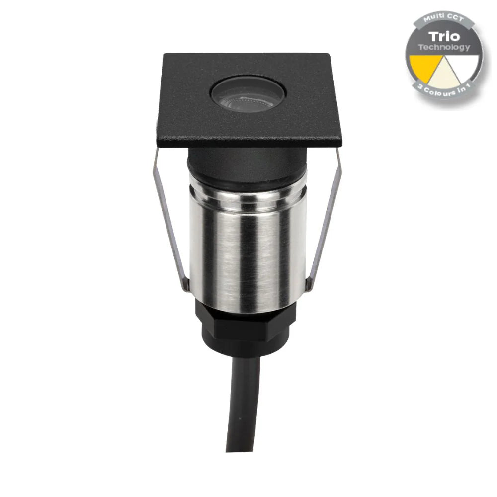 Domus EMIT-25-TRIO-BLK - 1W LED 12/24V DC Tri-Colour 25mm Micro Recessed Step & Inground Light IP67 Black - DRIVER REQUIRED