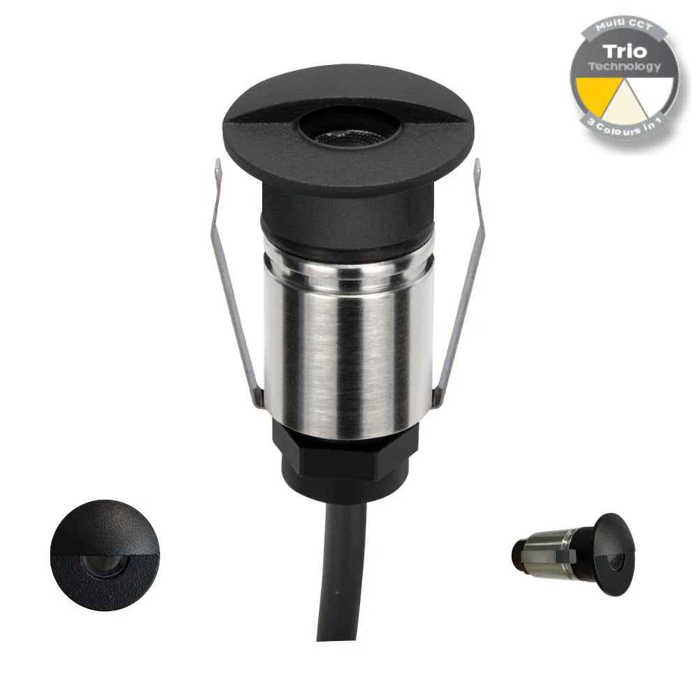 Domus EMIT-25-TRIO-BLK - 1W LED 12/24V DC Tri-Colour 25mm Micro Recessed Step & Inground Light IP67 Black - DRIVER REQUIRED