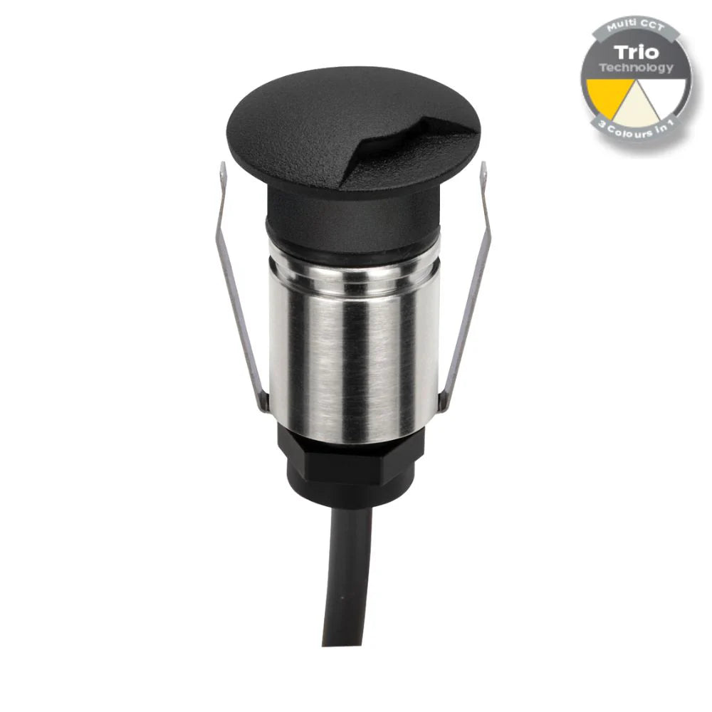 Domus EMIT-25-TRIO-BLK - 1W LED 12/24V DC Tri-Colour 25mm Micro Recessed Step & Inground Light IP67 Black - DRIVER REQUIRED