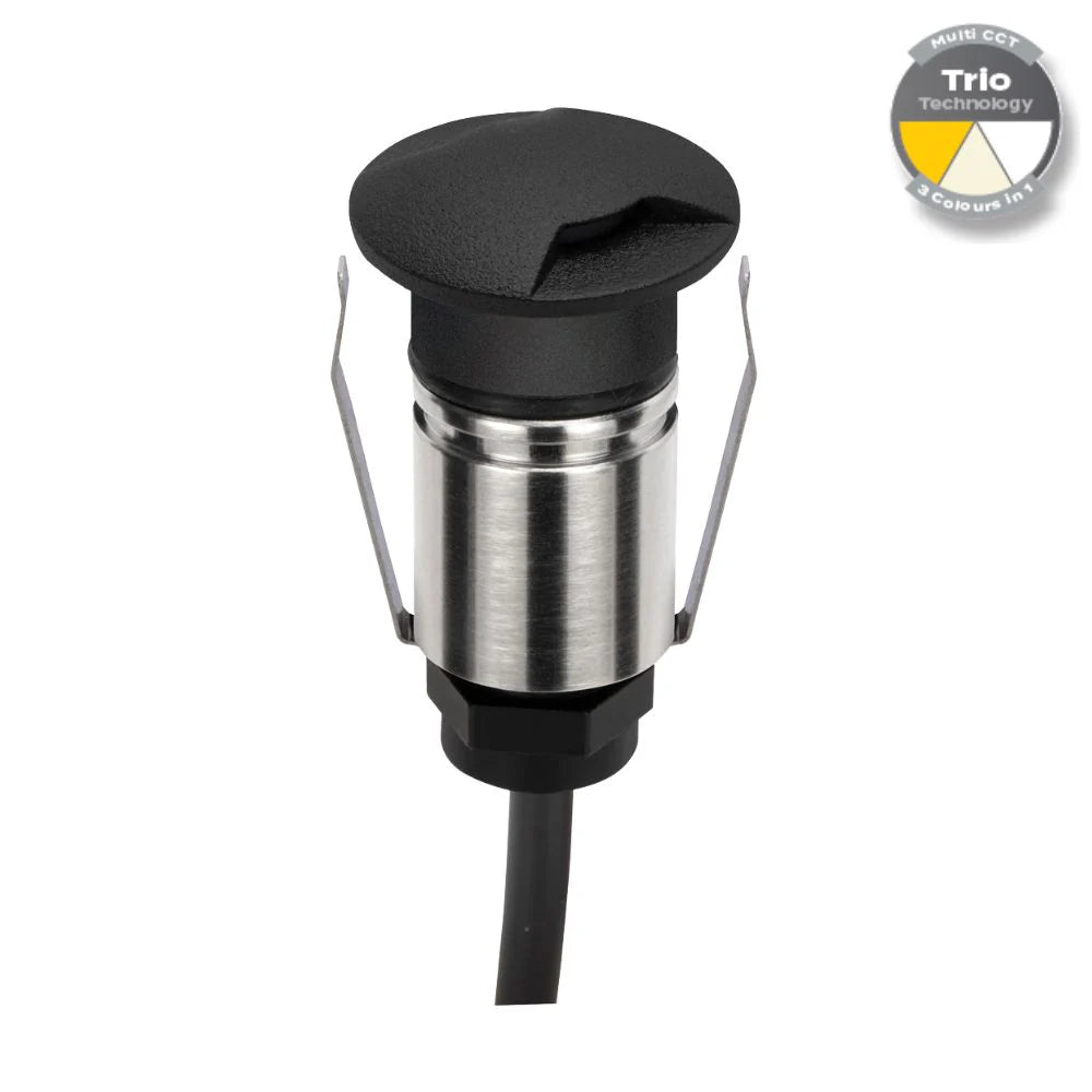 Domus EMIT-25-TRIO-BLK - 1W LED 12/24V DC Tri-Colour 25mm Micro Recessed Step & Inground Light IP67 Black - DRIVER REQUIRED
