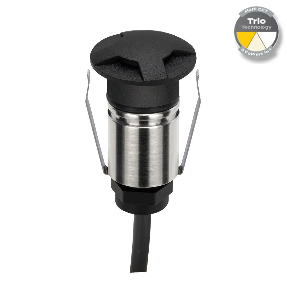 Domus EMIT-25-TRIO-BLK - 1W LED 12/24V DC Tri-Colour 25mm Micro Recessed Step & Inground Light IP67 Black - DRIVER REQUIRED