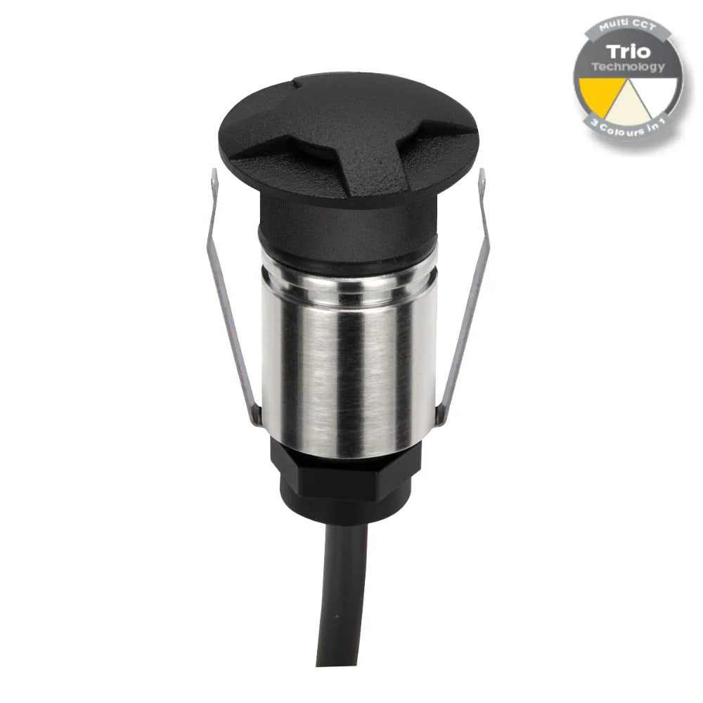 Domus EMIT-25-TRIO-BLK - 1W LED 12/24V DC Tri-Colour 25mm Micro Recessed Step & Inground Light IP67 Black - DRIVER REQUIRED