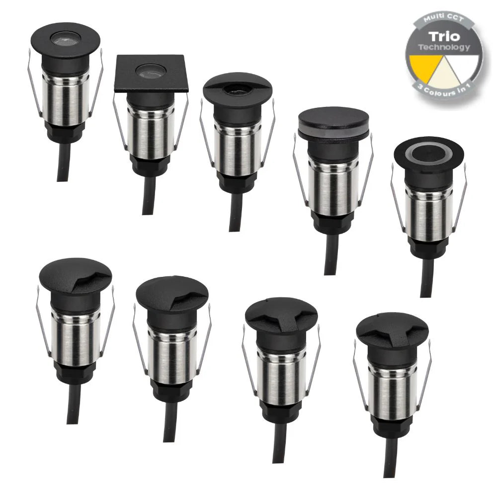 Domus EMIT-25-TRIO-BLK - 1W LED 12/24V DC Tri-Colour 25mm Micro Recessed Step & Inground Light IP67 Black - DRIVER REQUIRED