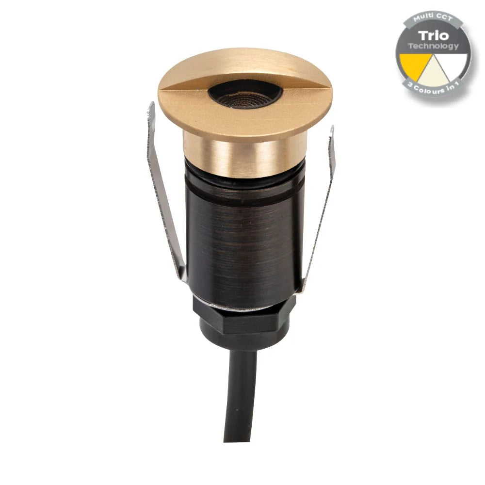 Domus EMIT-25-TRIO-BRS - 1W LED 12/24V DC Tri-Colour 25mm Micro Recessed Step & Inground Light IP67 Brushed Brass - DRIVER REQUIRED