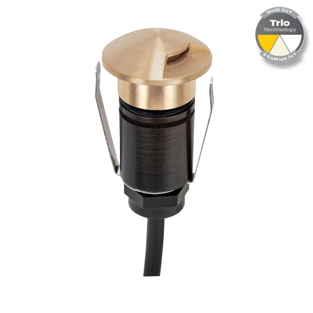 Domus EMIT-25-TRIO-BRS - 1W LED 12/24V DC Tri-Colour 25mm Micro Recessed Step & Inground Light IP67 Brushed Brass - DRIVER REQUIRED