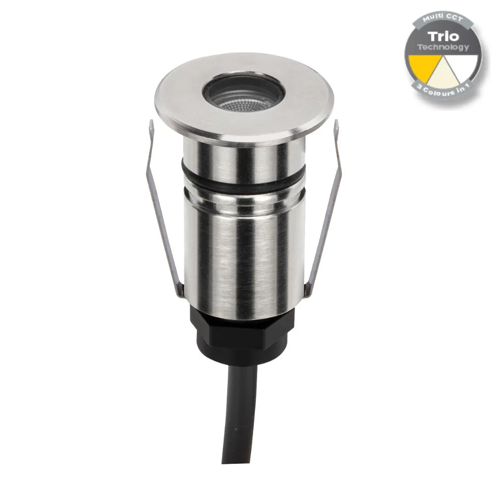 Domus EMIT-25-TRIO-STS - 1W LED 12/24V DC Tri-Colour 25mm Micro Recessed Step & Inground Light IP67 Stainless Steel - DRIVER REQUIRED