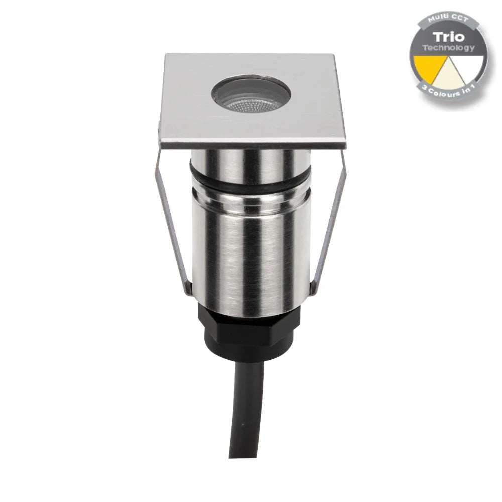 Domus EMIT-25-TRIO-STS - 1W LED 12/24V DC Tri-Colour 25mm Micro Recessed Step & Inground Light IP67 Stainless Steel - DRIVER REQUIRED