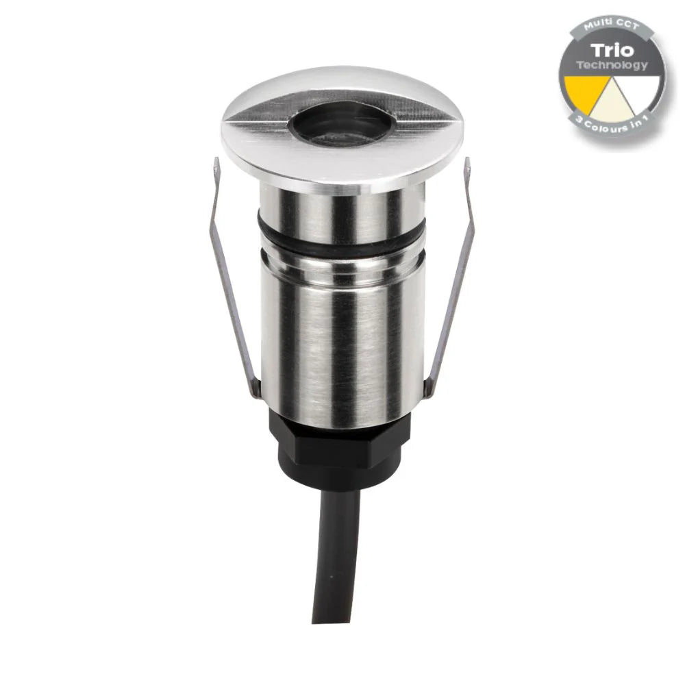 Domus EMIT-25-TRIO-STS - 1W LED 12/24V DC Tri-Colour 25mm Micro Recessed Step & Inground Light IP67 Stainless Steel - DRIVER REQUIRED