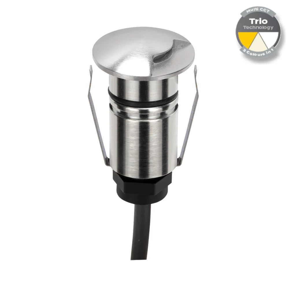 Domus EMIT-25-TRIO-STS - 1W LED 12/24V DC Tri-Colour 25mm Micro Recessed Step & Inground Light IP67 Stainless Steel - DRIVER REQUIRED