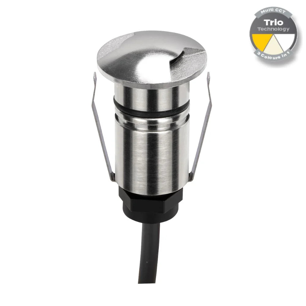 Domus EMIT-25-TRIO-STS - 1W LED 12/24V DC Tri-Colour 25mm Micro Recessed Step & Inground Light IP67 Stainless Steel - DRIVER REQUIRED