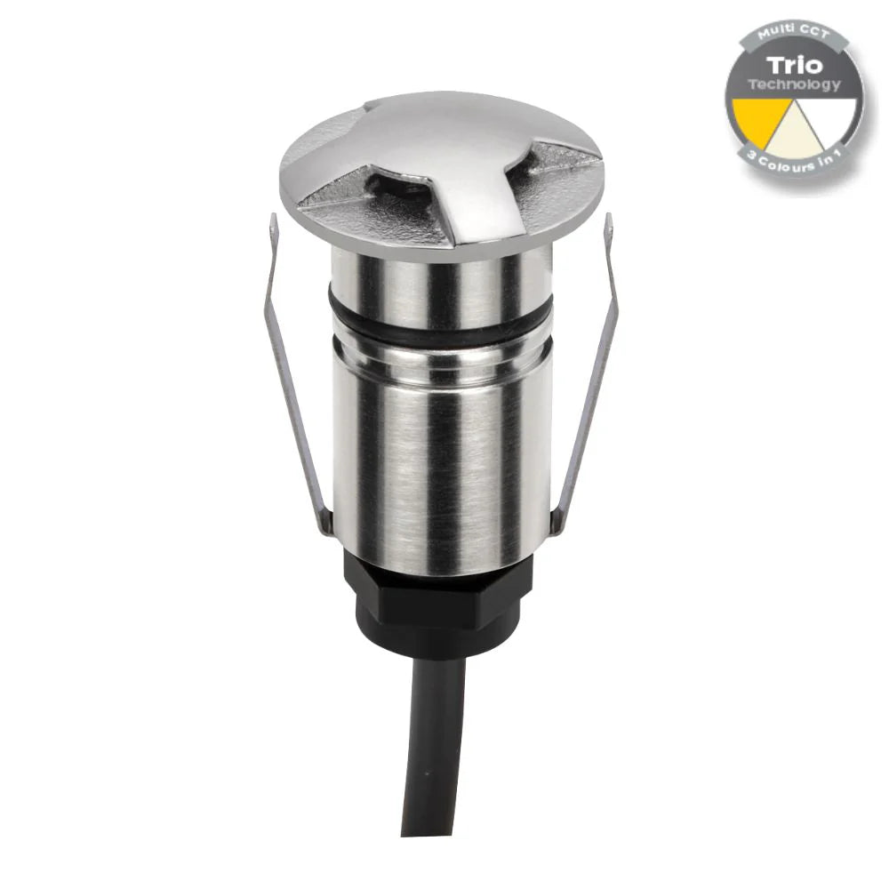 Domus EMIT-25-TRIO-STS - 1W LED 12/24V DC Tri-Colour 25mm Micro Recessed Step & Inground Light IP67 Stainless Steel - DRIVER REQUIRED