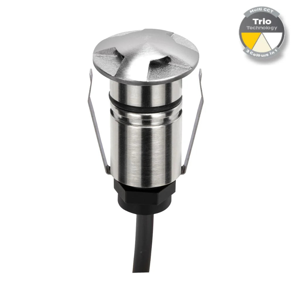 Domus EMIT-25-TRIO-STS - 1W LED 12/24V DC Tri-Colour 25mm Micro Recessed Step & Inground Light IP67 Stainless Steel - DRIVER REQUIRED
