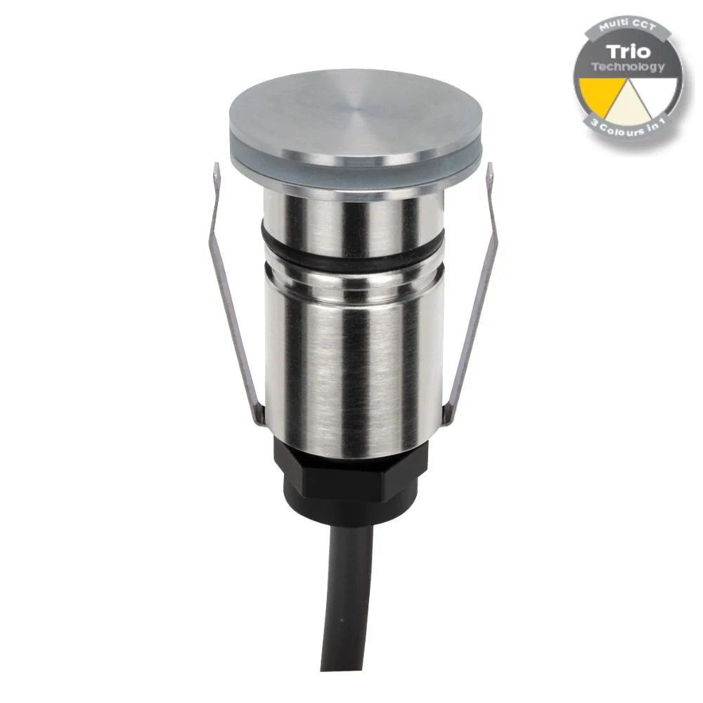 Domus EMIT-25-TRIO-STS - 1W LED 12/24V DC Tri-Colour 25mm Micro Recessed Step & Inground Light IP67 Stainless Steel - DRIVER REQUIRED