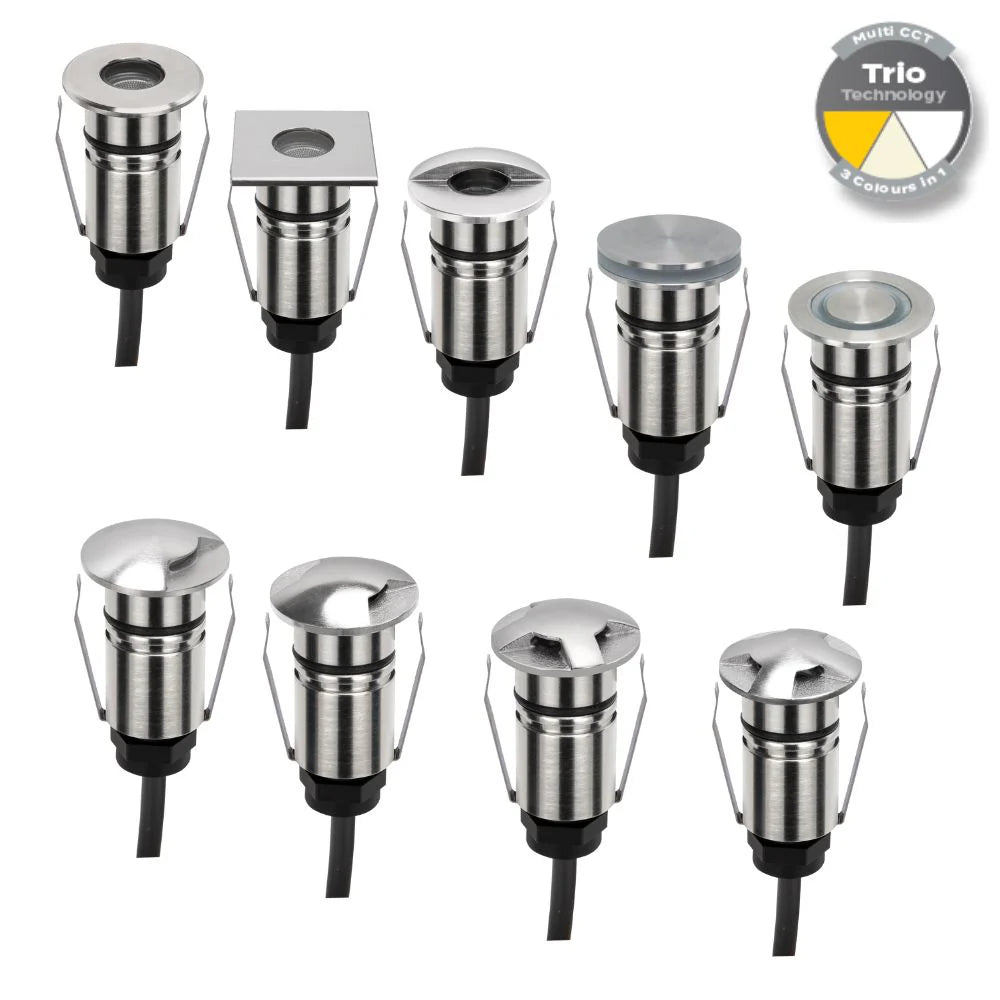 Domus EMIT-25-TRIO-STS - 1W LED 12/24V DC Tri-Colour 25mm Micro Recessed Step & Inground Light IP67 Stainless Steel - DRIVER REQUIRED