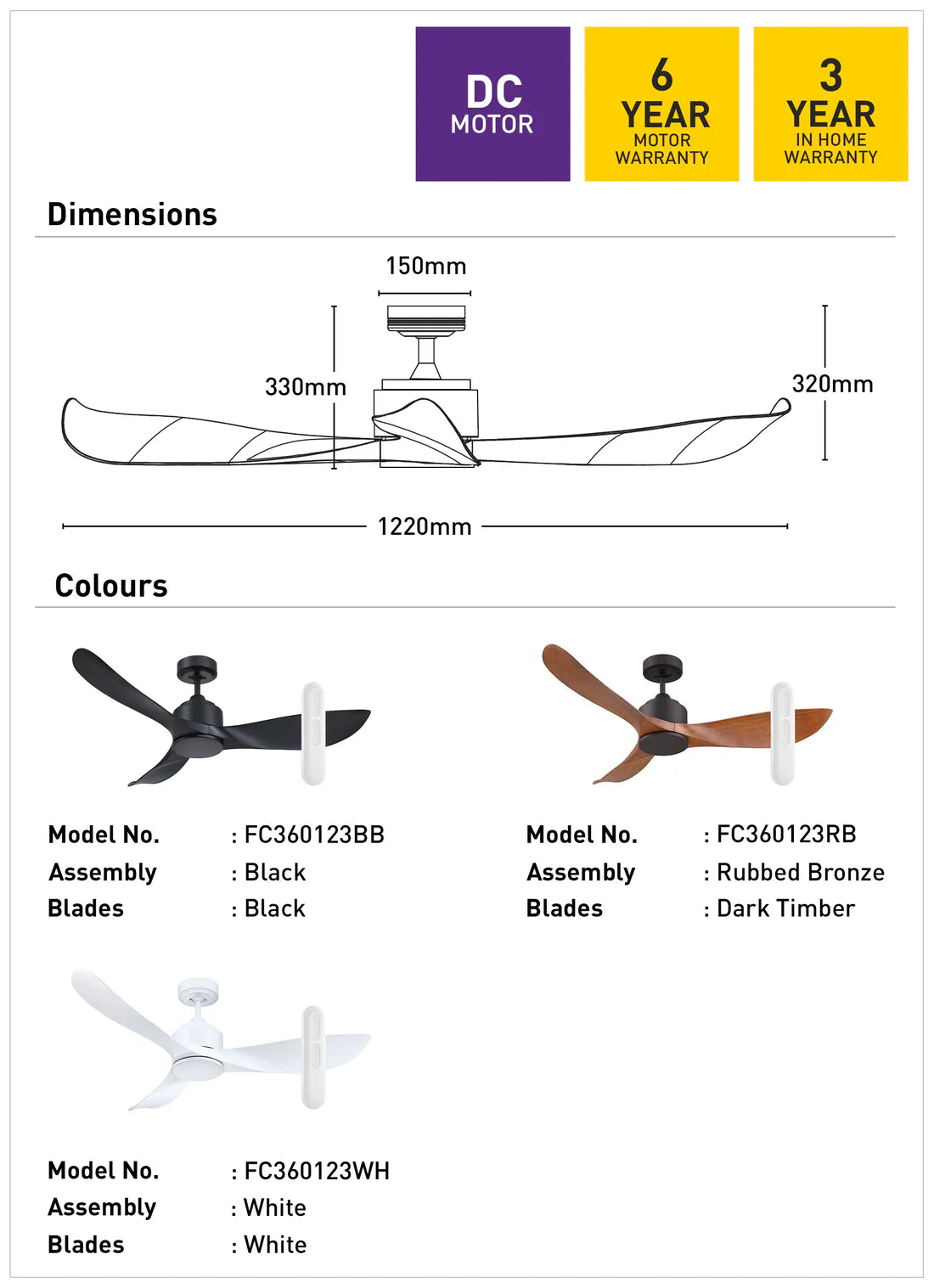 Mercator Lighting Eagle II Lite 122cm DC Ceiling Fan with Remote
