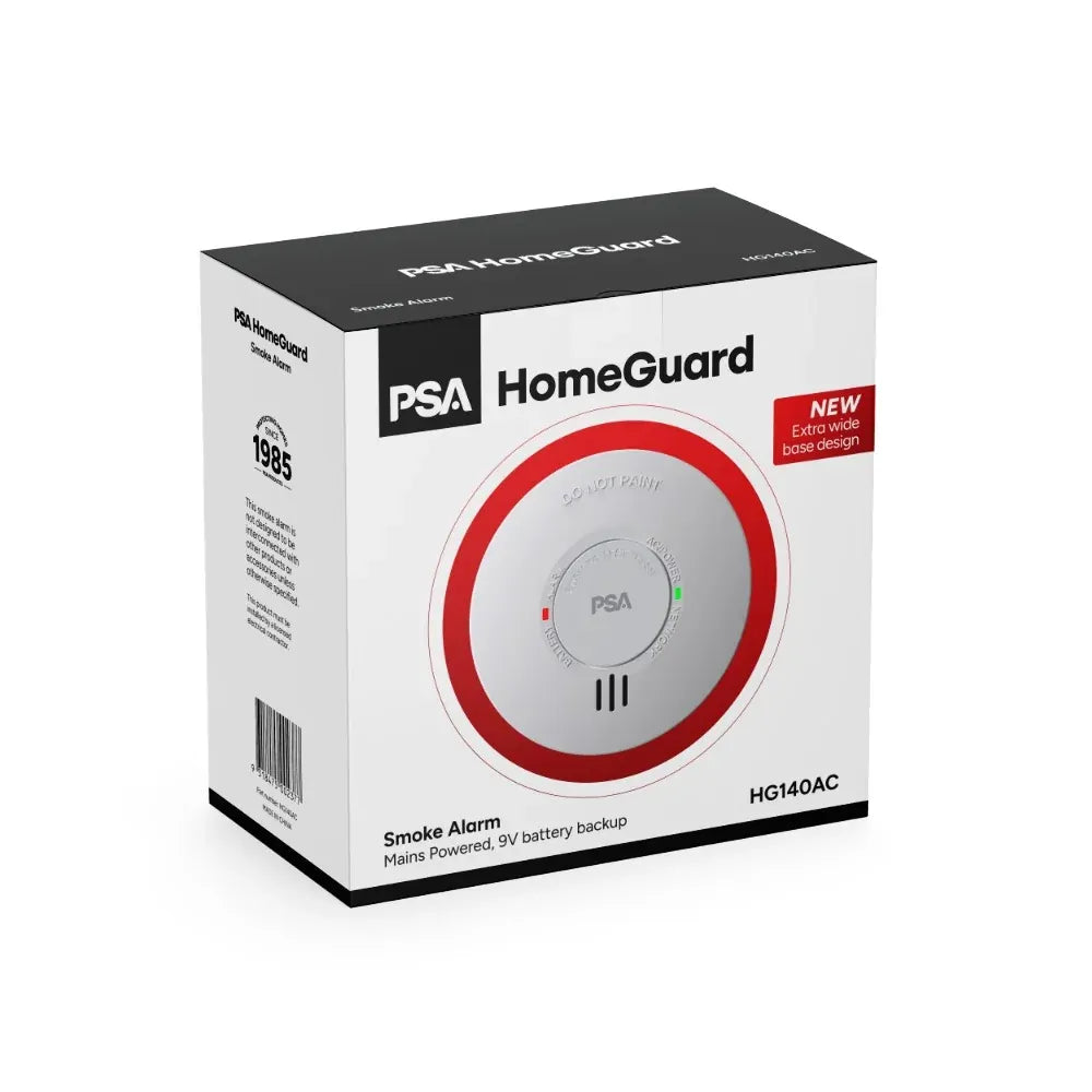 PSA HG140AC | HOMEGUARD PHOTOELECTRIC SMOKE ALARM 240V/9V WHITE | INTERCONNECTABLE