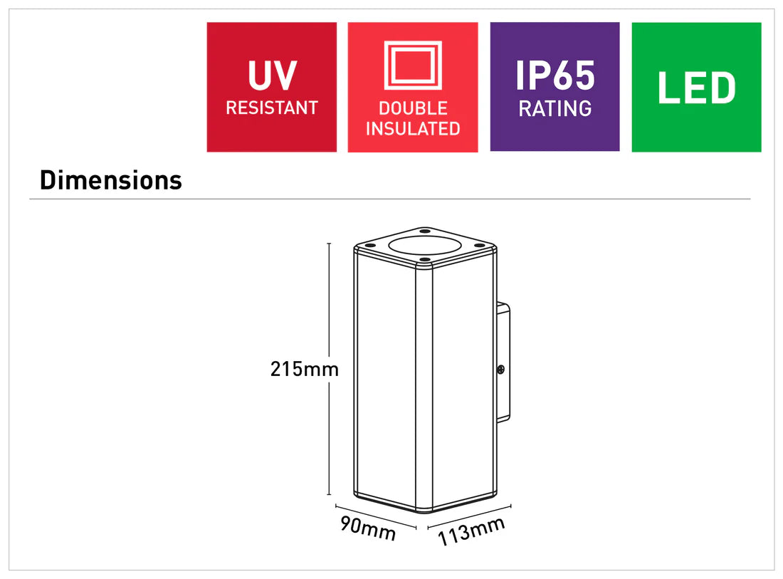 Mercator Piccolo II 12W LED Square Up/Down Coastal Wall Light