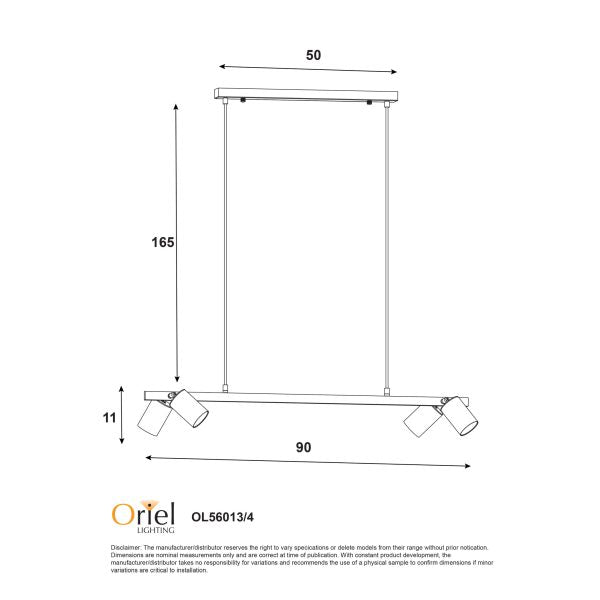 Oriel Lighting BRIDGE 4 Black and Satin Brass Linear Spotlight Pendant