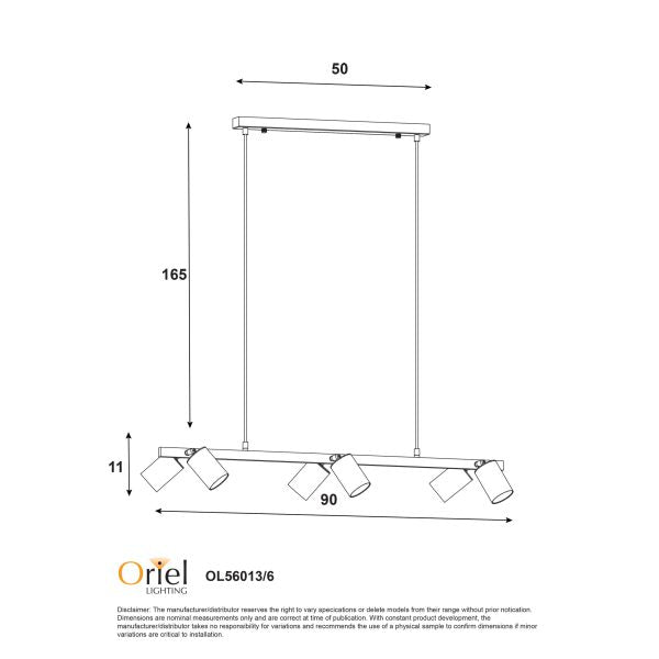 Oriel Lighting BRIDGE 6 Black Linear Spotlight Pendant