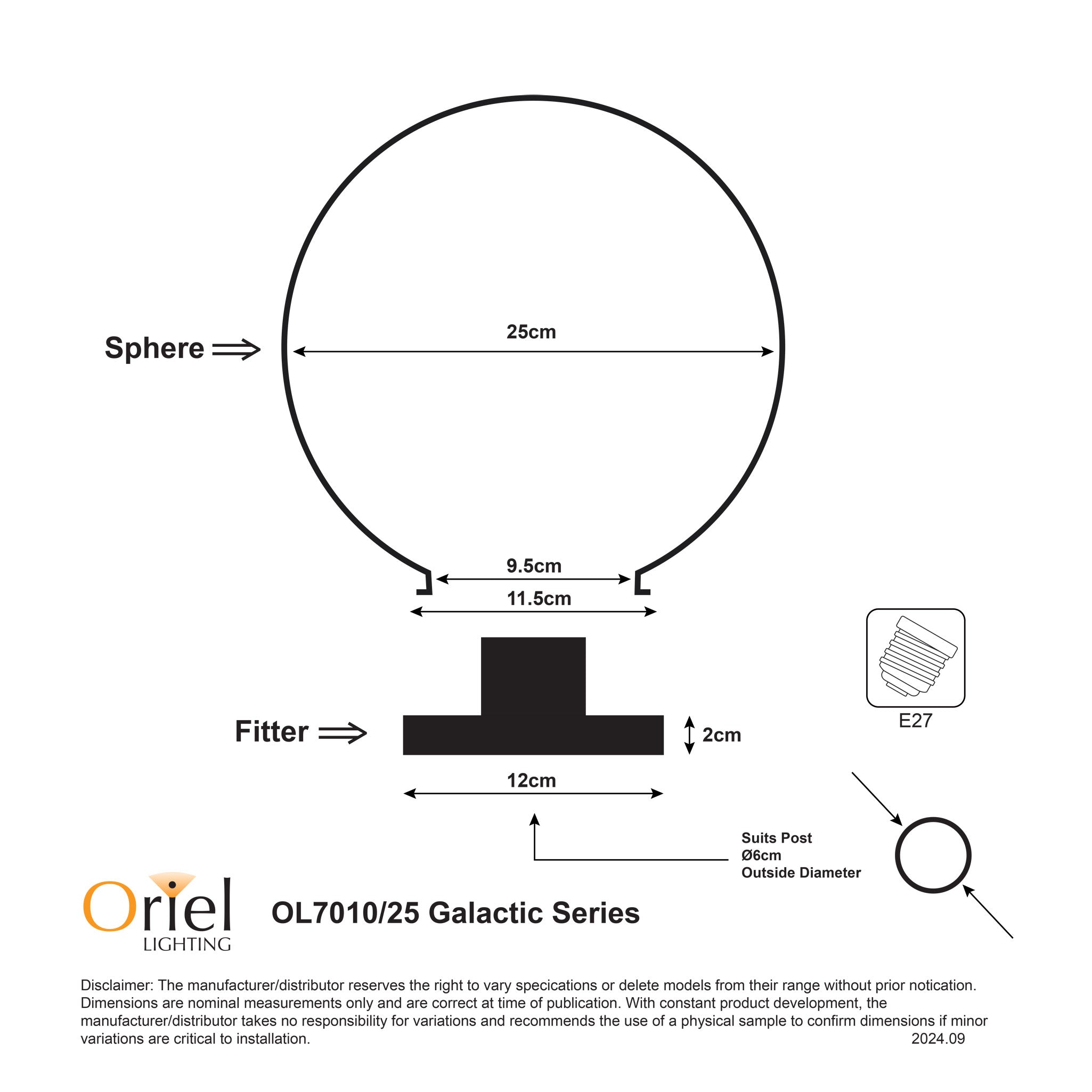 Oriel Lighting GALACTIC Outdoor Acrylic Post Top