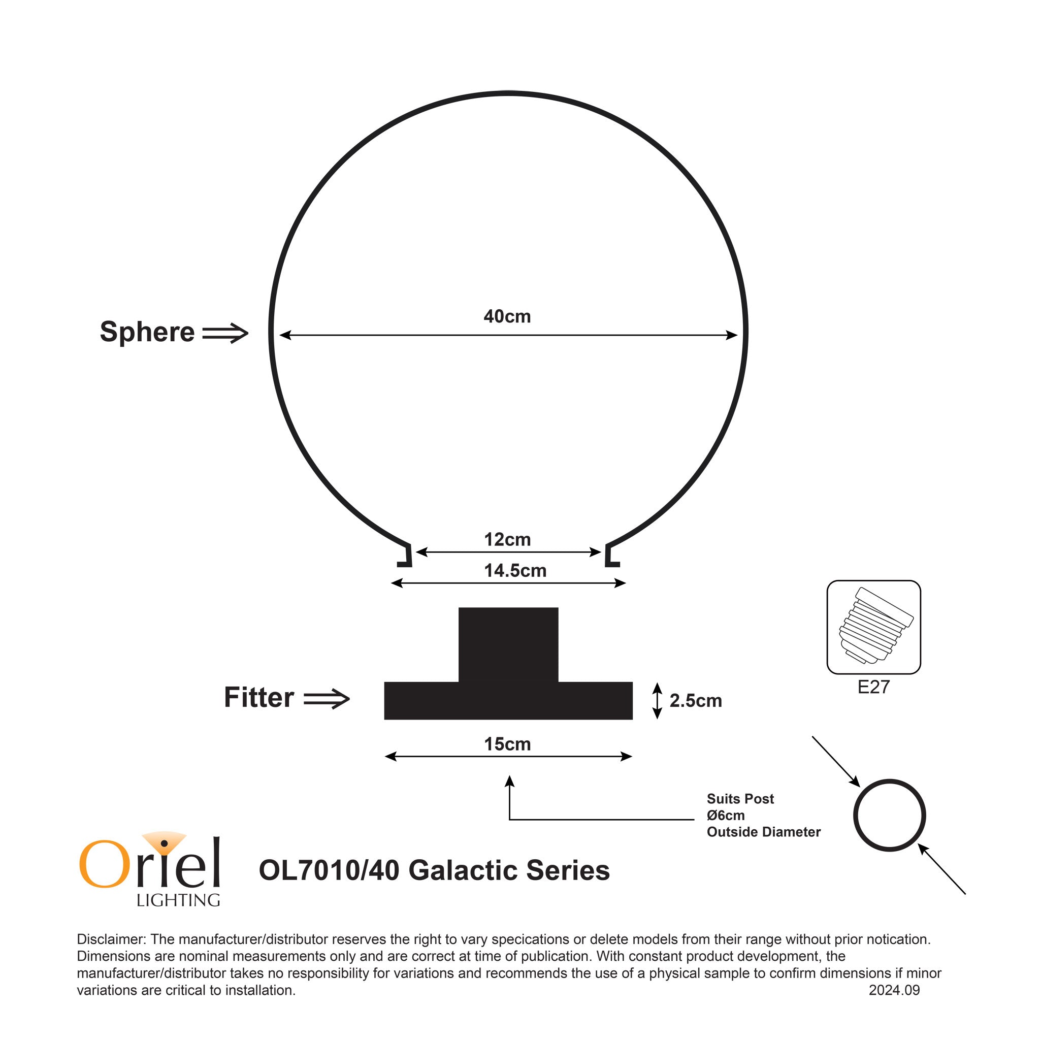 Oriel Lighting GALACTIC Outdoor Acrylic Post Top