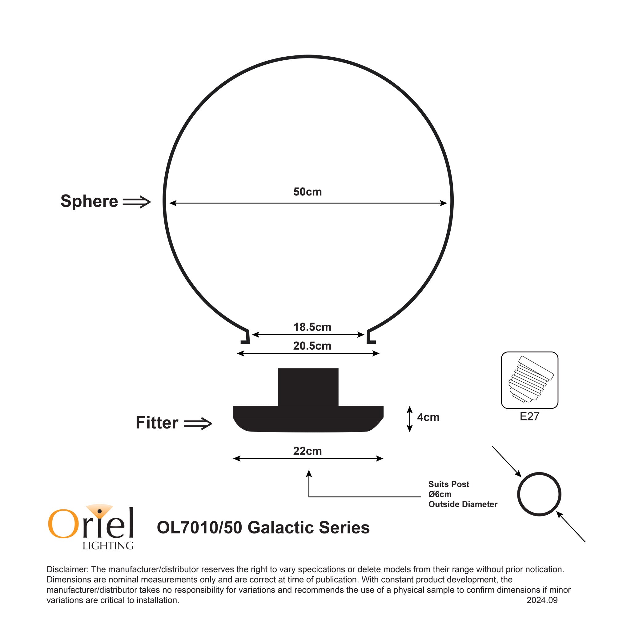 Oriel Lighting GALACTIC Outdoor Acrylic Post Top