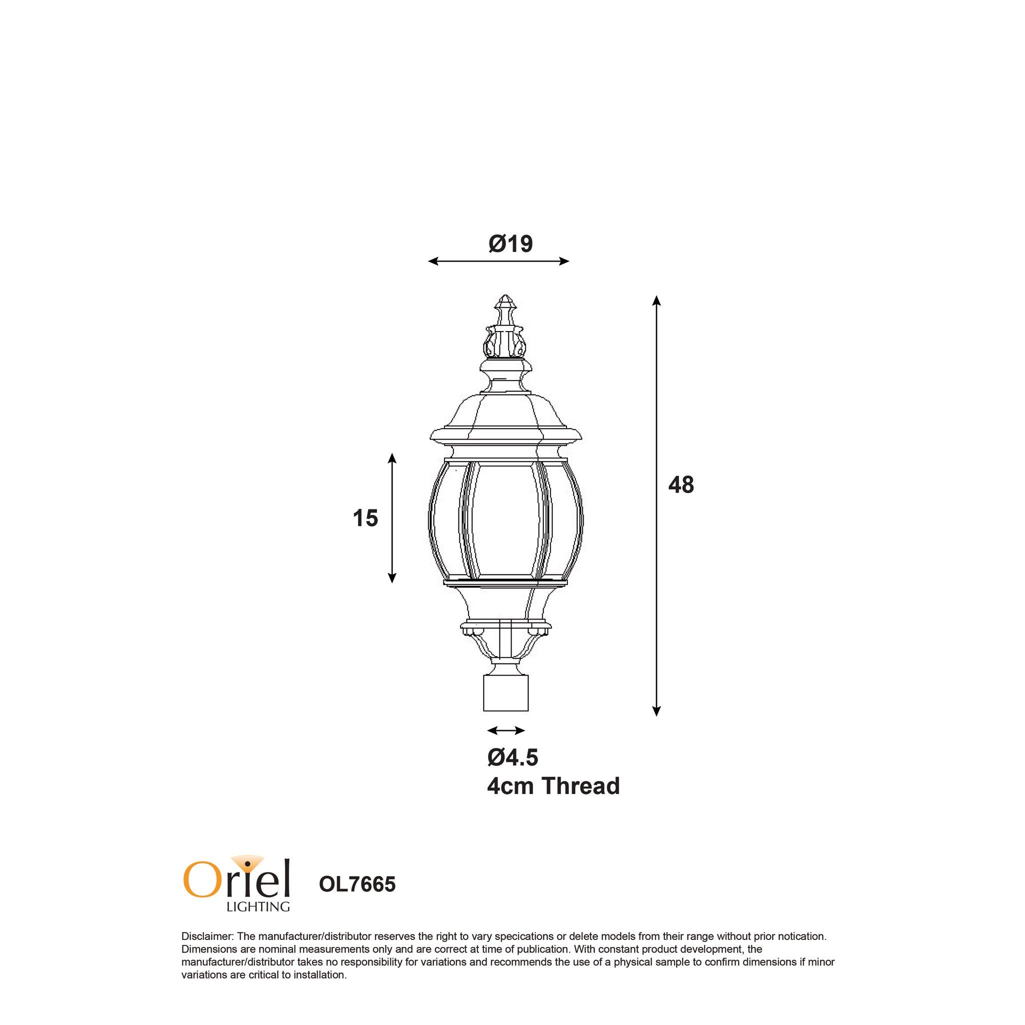 Oriel Lighting HIGHGATE Replacement Top