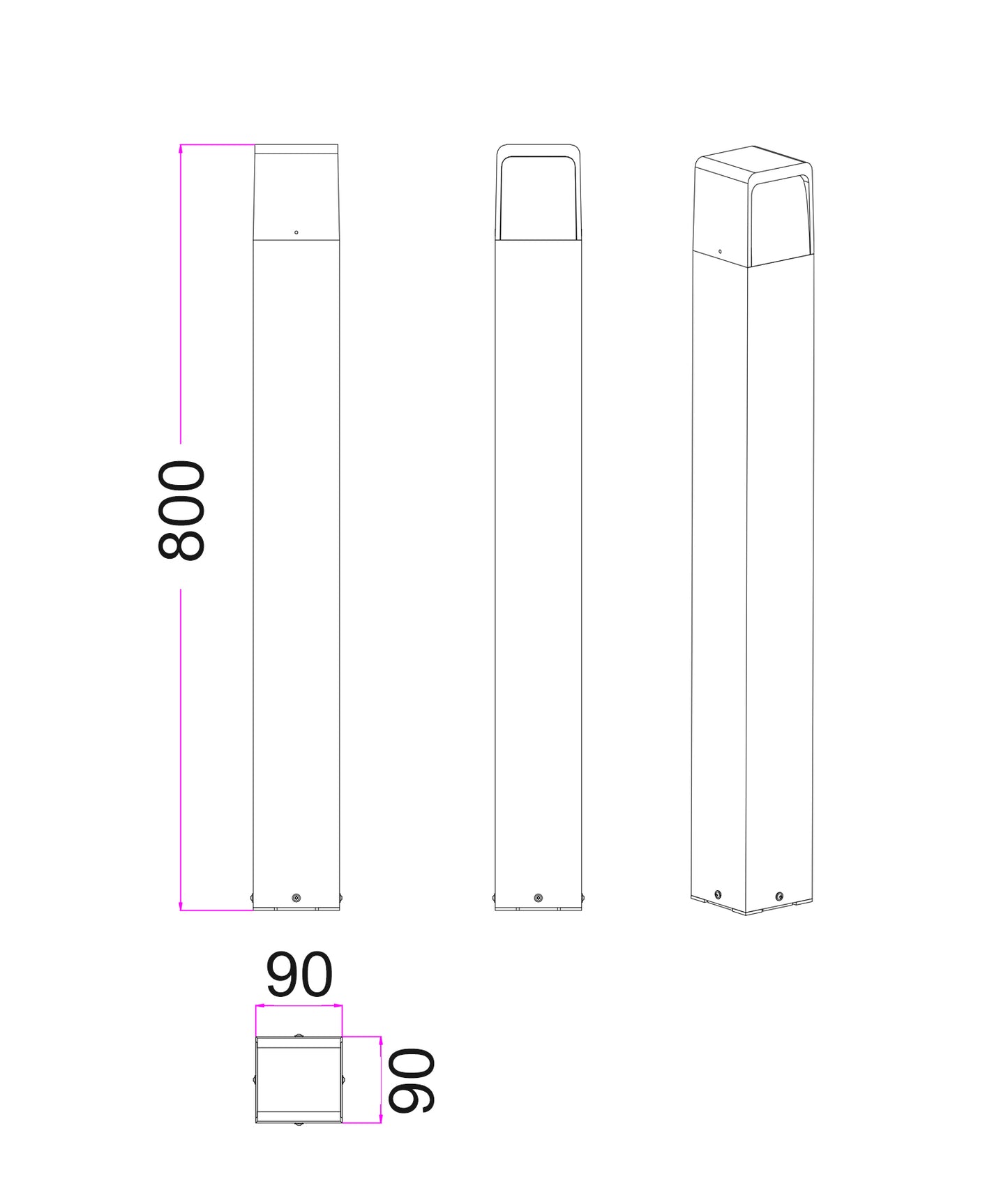 CLA TOREN: LED Tri-CCT Surface Mounted Dark Grey Bollard Light