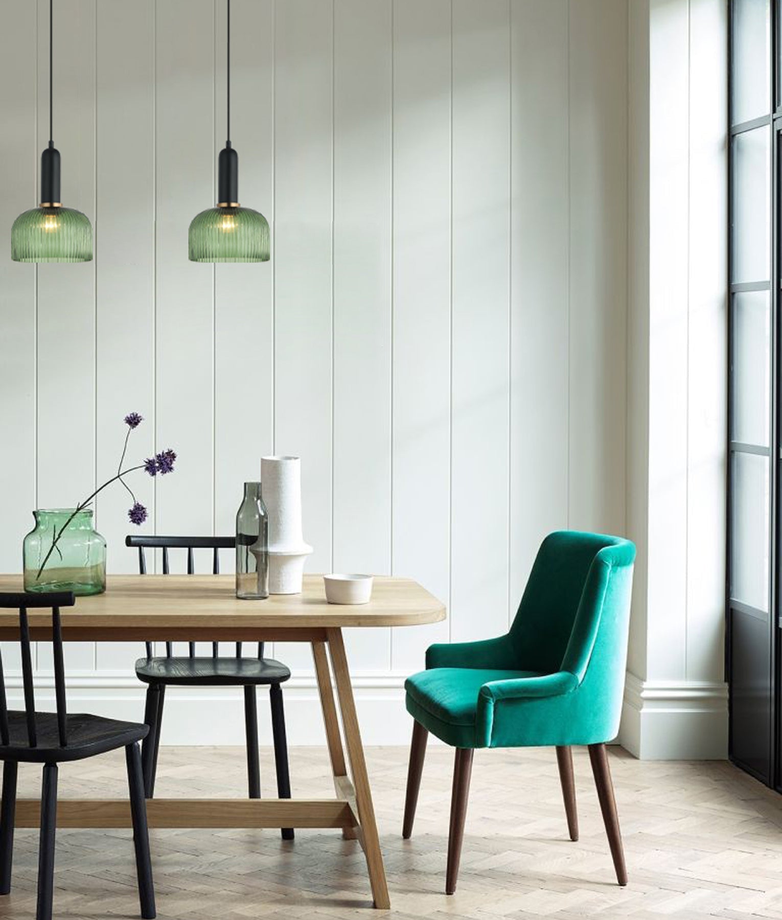 CLA Lighting-VINTAJ Retro Interior Ribbed Glass Pendant Lights