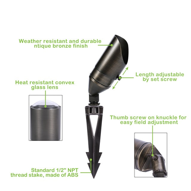 Pro Light Club Brass Directional Spike light With Light - PSL2700WB