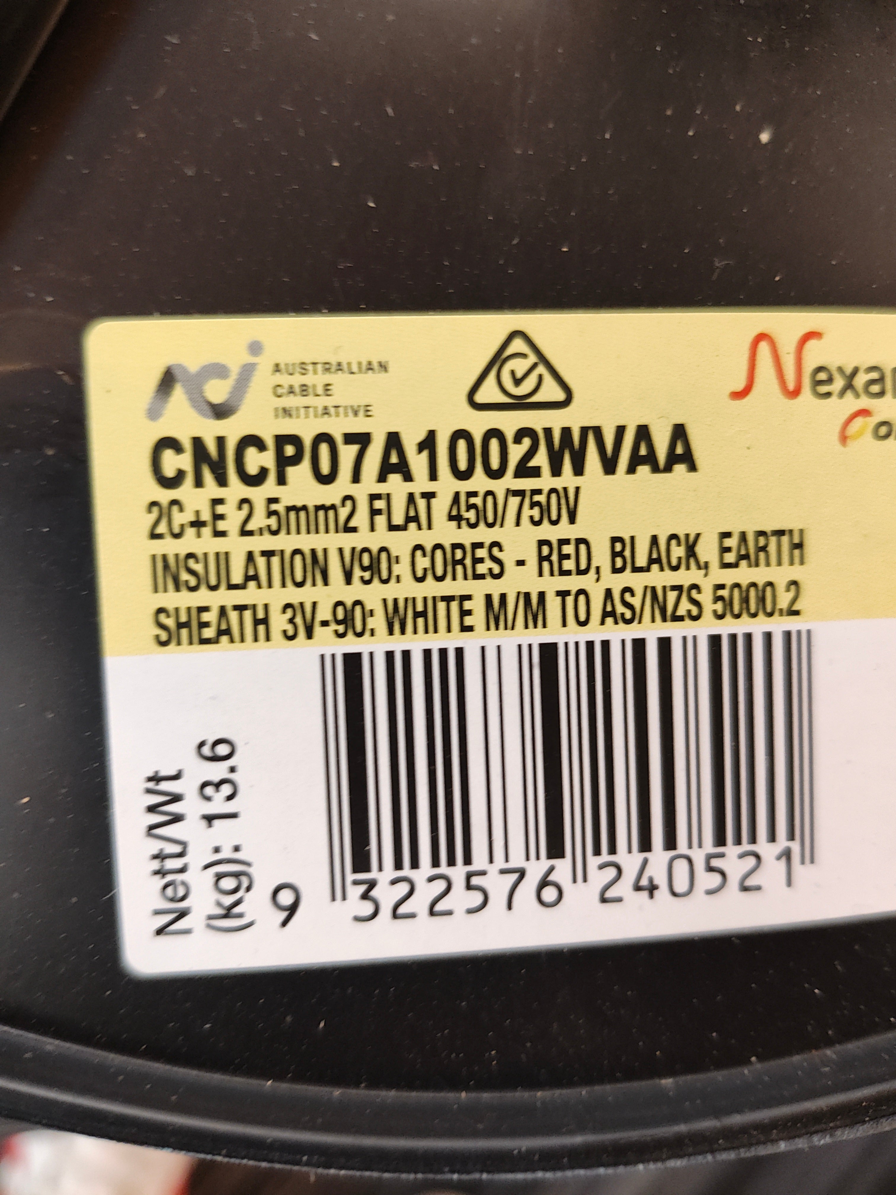 2.5mm cable 2core & Earth Flat 9322576240521-Pick up only
