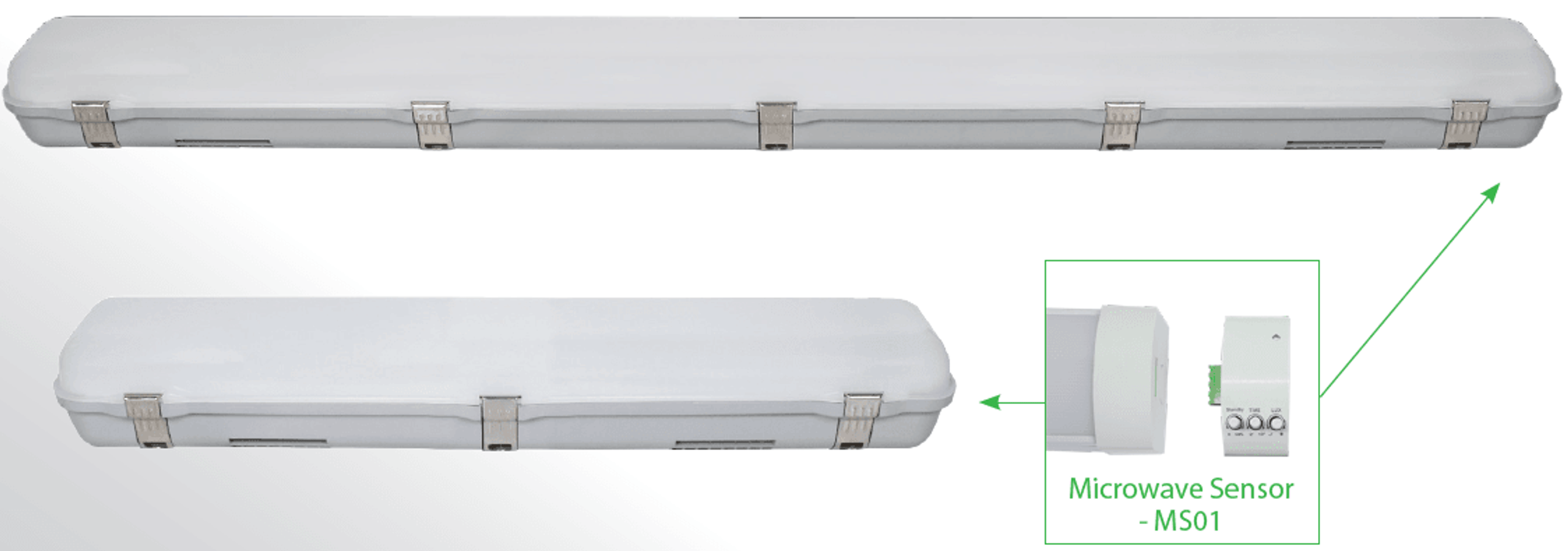 Lawell: Tri-Colour Weatherproof Emergency Batten with Sensor Socket