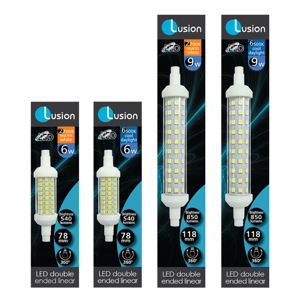 Buy Lusion: R7S LED DOUBLE ENDED LINEAR 9W 118MM 2700K – ONE STOP LIGHTING