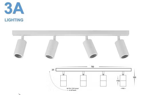 3A Lighting: 4 LIGHTS BAR ADJUSTABLE White