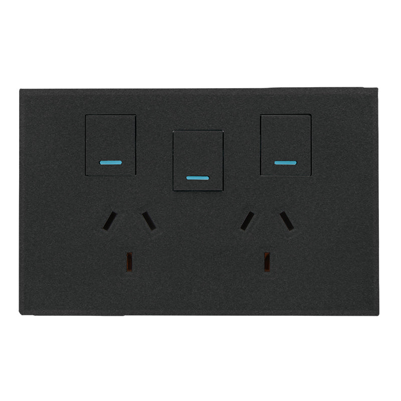 VETi 3 POLA - Double 10A GPO With Extra Switch - Horizontal - Complete