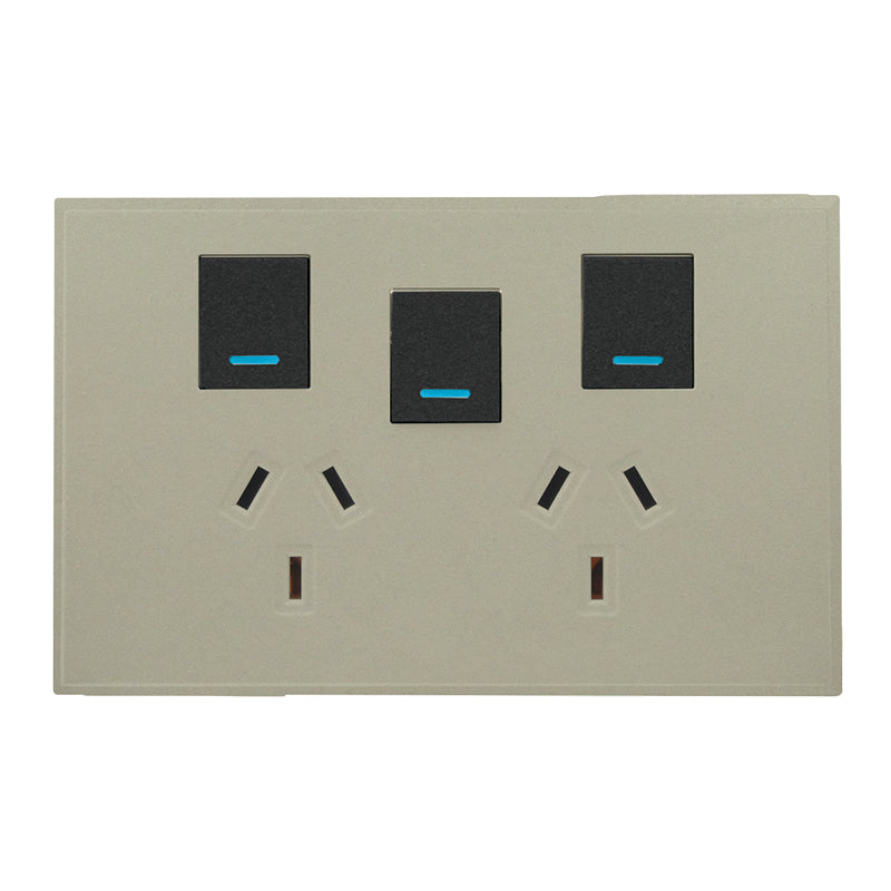 VETi 3 POLA - Double 10A GPO With Extra Switch - Horizontal - Complete