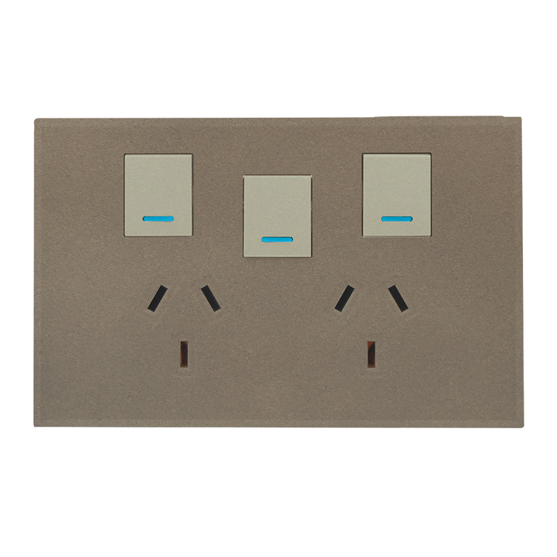 VETi 3 POLA - Double 10A GPO With Extra Switch - Horizontal - Complete