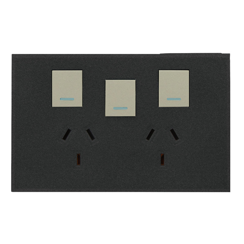 VETi 3 POLA - Double 10A GPO With Extra Switch - Horizontal - Complete