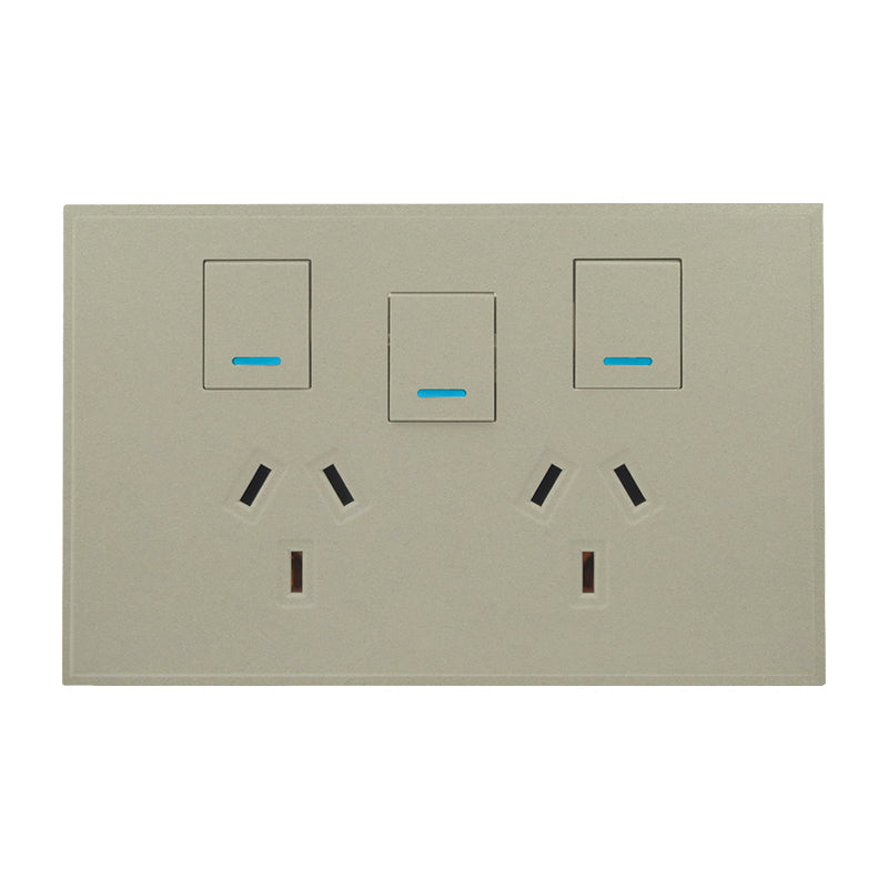 VETi 3 POLA - Double 10A GPO With Extra Switch - Horizontal - Complete