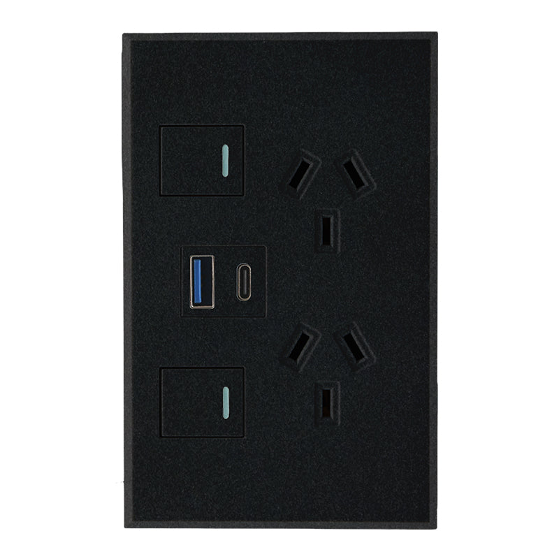 VETi 3 POLA - Double 10A GPO With A+C USB - Vertical - Complete
