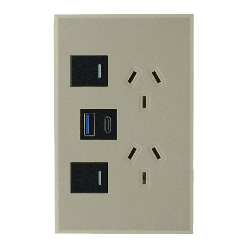 VETi 3 POLA - Double 10A GPO With A+C USB - Vertical - Complete