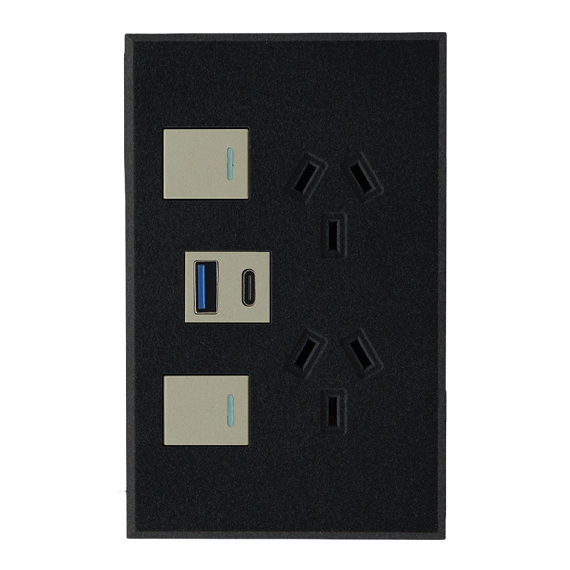 VETi 3 POLA - Double 10A GPO With A+C USB - Vertical - Complete