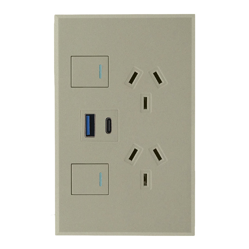 VETi 3 POLA - Double 10A GPO With A+C USB - Vertical - Complete